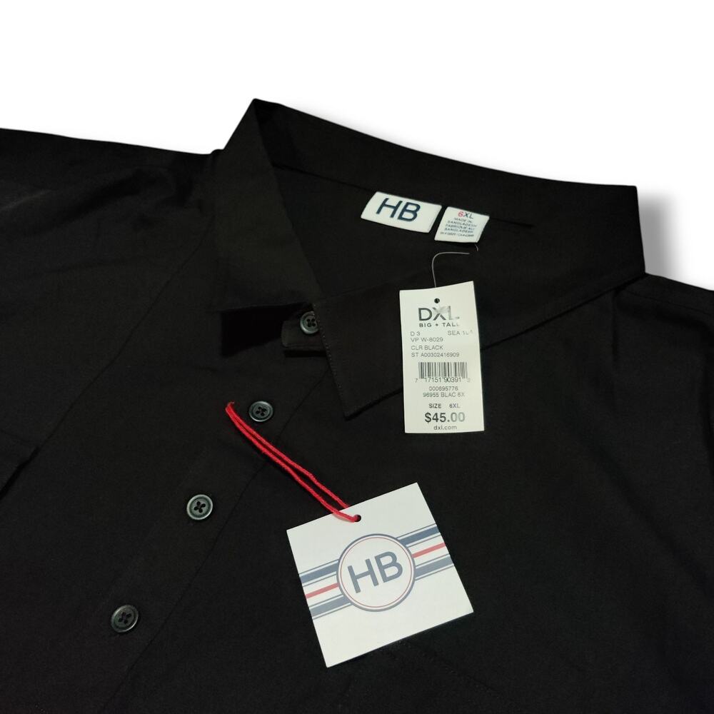 HB Harbor Bay DXL Shirt Mens 6XL Black 1/4 Button Long Sleeve Shirt Brand New